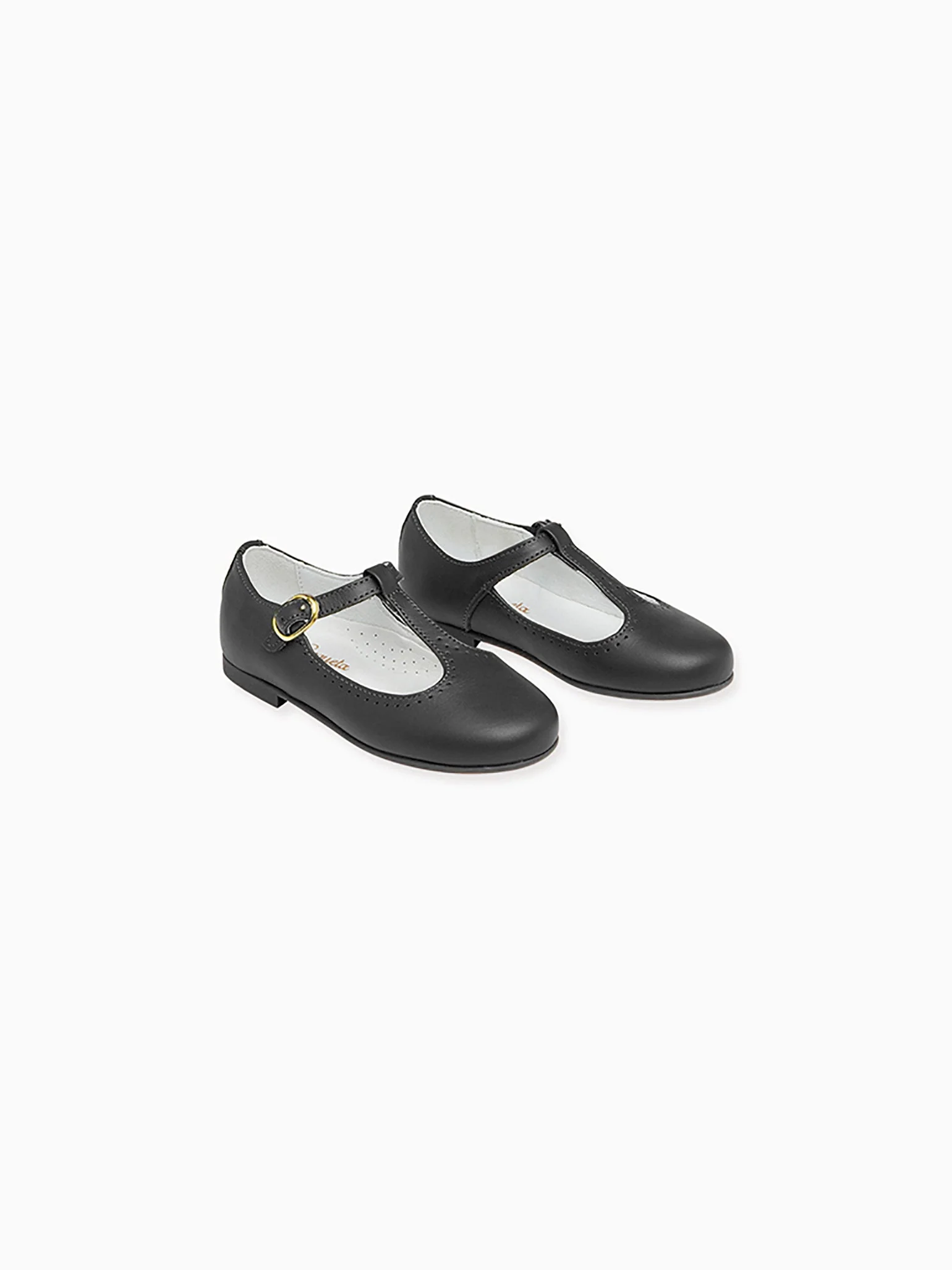Black Leather Girl T-Bar Shoes - Image 4